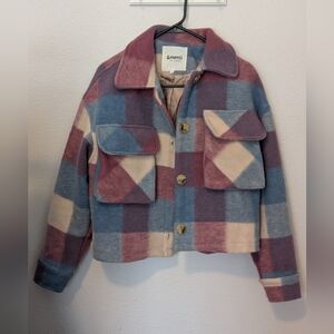 &merci Plaid Jacket in Blue and Pink